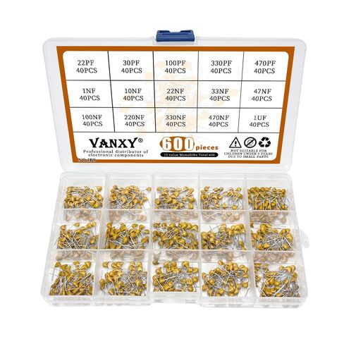 600pcs Ceramic Capacitor 104 100nF 0.1uF 1uF 105 470nF 474 10nF 103 330nF 334 220nF 224 47nF 473 33nF 333 22nF 223 1nF 102 22PF 30PF 100PF 330PF 470PF Monolithic Capacitors Kits（15Values） in Kuwait
