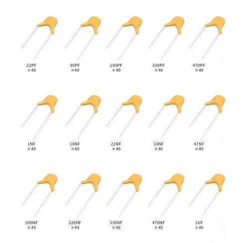 600pcs Ceramic Capacitor 104 100nF 0.1uF 1uF 105 470nF 474 10nF 103 330nF 334 220nF 224 47nF 473 33nF 333 22nF 223 1nF 102 22PF 30PF 100PF 330PF 470PF Monolithic Capacitors Kits（15Values） in Kuwait