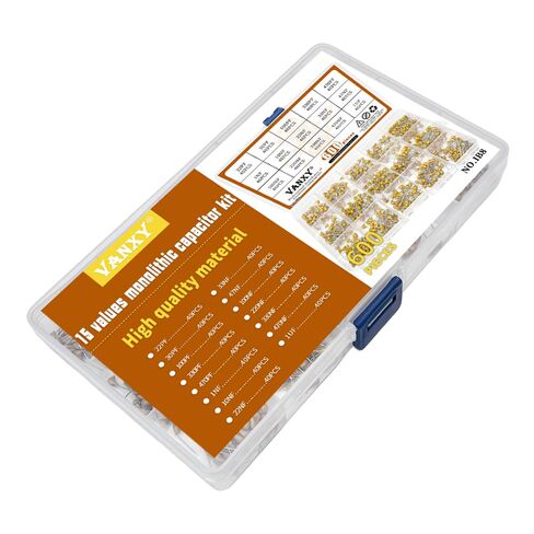 600pcs Ceramic Capacitor 104 100nF 0.1uF 1uF 105 470nF 474 10nF 103 330nF 334 220nF 224 47nF 473 33nF 333 22nF 223 1nF 102 22PF 30PF 100PF 330PF 470PF Monolithic Capacitors Kits（15Values） in Kuwait