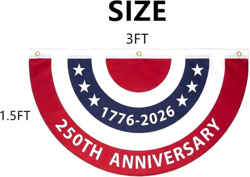قطعتان من علم مروحة الرايات 250، 1.5 × 3 قدم 1776-2026 250 عامًا من أعلام مروحة الذكرى السنوية الأمريكية مع حلقات نحاسية للديكورات الخارجية ليوم الذكرى الوطنية الرابع من يوليو in Kuwait