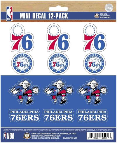 ملصق فيلادلفيا 76ers الصغير 12 قطعة 5 × 6.25 بوصة - 12 شعارًا مختلفًا / علامة وردية in Saudi Arabia