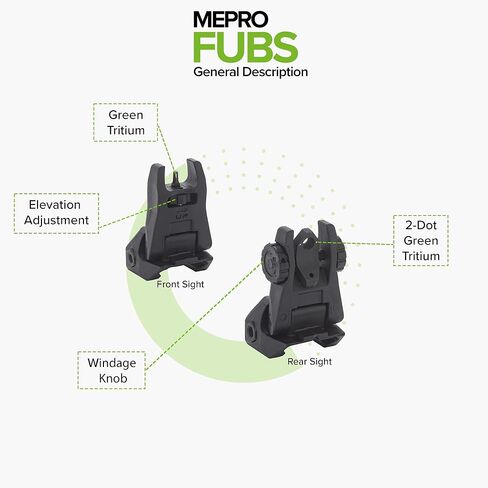 Meprolight MEPRO Fubs - مشاهد النسخ الاحتياطي FLIP 2 DOT خلفي / 1 DOT أمامي - جسم أسود (سكة Picatinny) in Kuwait