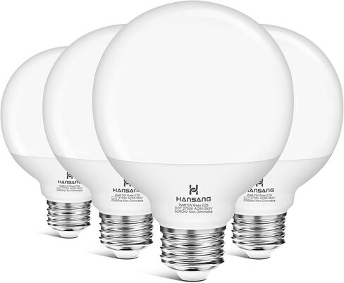 G25 LED لمبة إضاءة الغرور 5 وات (40 وات مكافئة) 2700 كيلو أبيض دافئ، مصابيح إضاءة كروية مزخرفة، قاعدة E26، 500LM مثالية للحمام/مرآة مكياج الغرور، غير قابلة للتعتيم، 4 عبوات in Kuwait