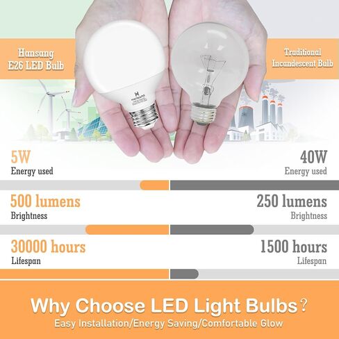 G25 LED لمبة إضاءة الغرور 5 وات (40 وات مكافئة) 2700 كيلو أبيض دافئ، مصابيح إضاءة كروية مزخرفة، قاعدة E26، 500LM مثالية للحمام/مرآة مكياج الغرور، غير قابلة للتعتيم، 4 عبوات in Kuwait