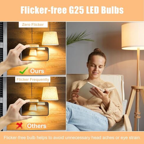 G25 LED لمبة إضاءة الغرور 5 وات (40 وات مكافئة) 2700 كيلو أبيض دافئ، مصابيح إضاءة كروية مزخرفة، قاعدة E26، 500LM مثالية للحمام/مرآة مكياج الغرور، غير قابلة للتعتيم، 4 عبوات in Kuwait