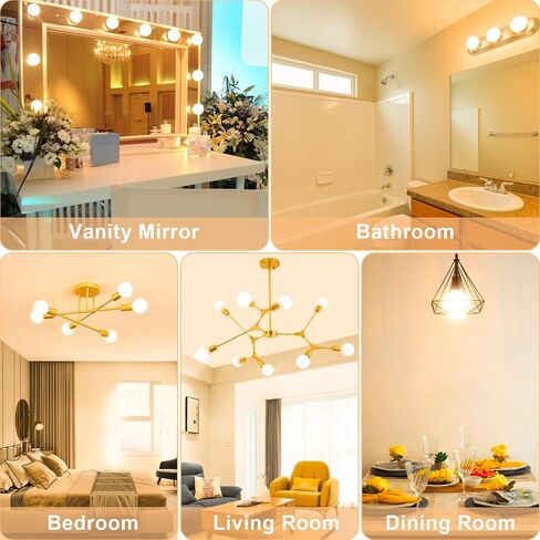 G25 LED لمبة إضاءة الغرور 5 وات (40 وات مكافئة) 2700 كيلو أبيض دافئ، مصابيح إضاءة كروية مزخرفة، قاعدة E26، 500LM مثالية للحمام/مرآة مكياج الغرور، غير قابلة للتعتيم، 4 عبوات in Kuwait