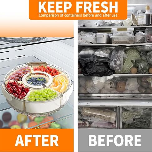 Divided Serving Tray with Lid and Handle, Portable Snackle Box Container for Fruits Snacks Charcuterie Organizer, Spinning Rounded Veggie Tray for Kitchen, Party, Travel and Picnic in Kuwait