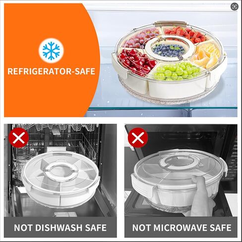 Divided Serving Tray with Lid and Handle, Portable Snackle Box Container for Fruits Snacks Charcuterie Organizer, Spinning Rounded Veggie Tray for Kitchen, Party, Travel and Picnic in Kuwait