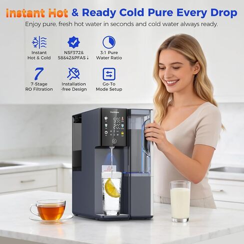 C5-Blue Countertop RO System, Hot & Cold Alkaline Water | 2 Filters (1 RO + 1 Remineralization pH+ RO), 8-Stage Filtration, 3s Instant Hot Water, 4-Year Use, NSF/ANSI 372/42/58 Certified in Kuwait