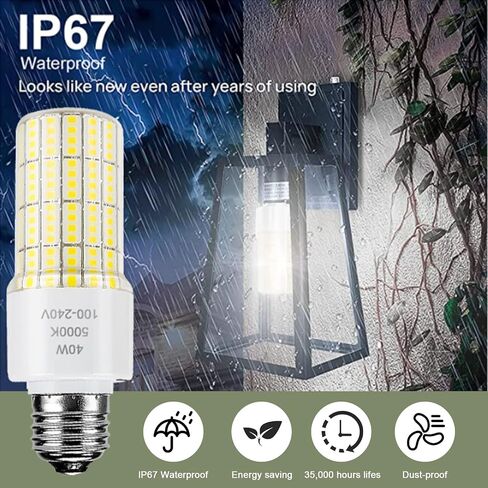 2 Pack 40W Led Light Bulb(300W Equivalent) 5000 Lumens 5000K Daylight White Led Bulbs E26/E27 Medium Base for Indoor Outdoor Street Office Warehouse Workshop Garage Backyard in Kuwait