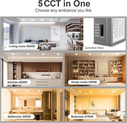 CHARKEE 12 حزمة من مصابيح السقف LED مقاس 6 بوصات، 5CCT قابلة للتحديد 2700K-5000K، إضاءة سفلية رفيعة للغاية بدون علبة مع صندوق توصيل، قابلة للتعتيم، سطوع عالي 1050LM، 12W، ETL & Energy Star & FCC in Kuwait