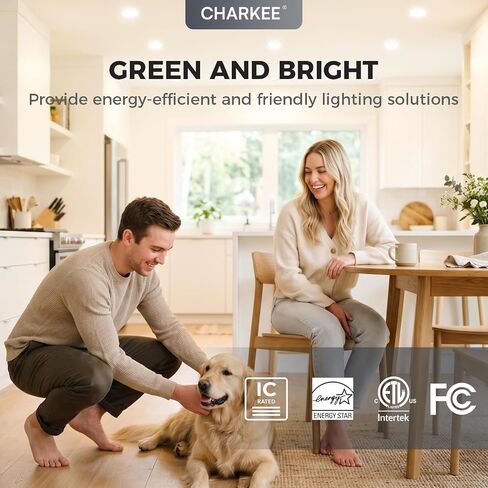 CHARKEE 12 حزمة من مصابيح السقف LED مقاس 6 بوصات، 5CCT قابلة للتحديد 2700K-5000K، إضاءة سفلية رفيعة للغاية بدون علبة مع صندوق توصيل، قابلة للتعتيم، سطوع عالي 1050LM، 12W، ETL & Energy Star & FCC in Kuwait
