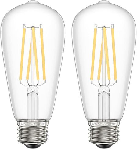 لمبات إضاءة إديسون LED، عبوتان غير قابلتين للتعتيم E26 لمبات إضاءة LED عتيقة ST58 2700K أبيض ناعم، 6 وات يعادل 60 وات من الزجاج الشفاف مع 80+CRI، إضاءة على الطراز العتيق in Kuwait