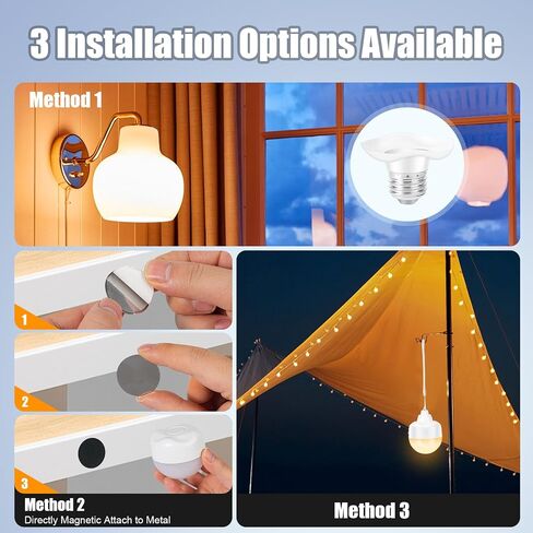 E26 Rechargeable Light Bulbs,Magnetic LED Portable Bulb with Remote and Timer, Battery Operated and Dimmable 3 Color Temperatures Backup Bulb for Sconces and Bedside Lamps Non-Hardwired Fixture,2 Pack in Kuwait
