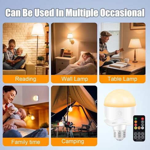 E26 Rechargeable Light Bulbs,Magnetic LED Portable Bulb with Remote and Timer, Battery Operated and Dimmable 3 Color Temperatures Backup Bulb for Sconces and Bedside Lamps Non-Hardwired Fixture,2 Pack in Kuwait