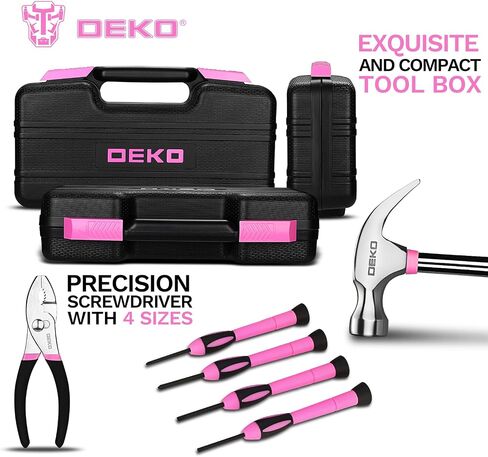 DEKOPRO 39-Piece Pink Household Tool Kit for Women, Basic Hand Tool Set with Plastic Toolbox Storage Case, Small Starter Tool Box Set for Home Repairs, DIY Projects, Crafts and Dorm Essentials in Kuwait