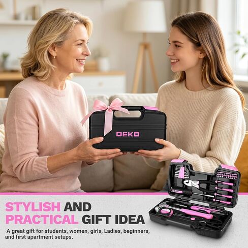 DEKOPRO 39-Piece Pink Household Tool Kit for Women, Basic Hand Tool Set with Plastic Toolbox Storage Case, Small Starter Tool Box Set for Home Repairs, DIY Projects, Crafts and Dorm Essentials in Kuwait