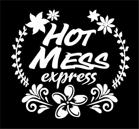 Hot Mess Express Flowers Funny - ملصق نافذة من الفينيل مقطوع بالقالب للسيارة/الشاحنة (وردي) in Kuwait