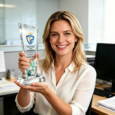 جائزة Crystal Trophy المخصصة - جائزة مخصصة مع نص صورة الشعار - جوائز وجوائز تذكارية لتقدير الشركات، وسنوات الخدمة، وموظف الشهر، والتقاعد، وهدايا تقدير الموظف in Kuwait