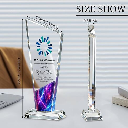 جائزة Crystal Trophy المخصصة - جائزة مخصصة مع نص صورة الشعار - جوائز وجوائز تذكارية لتقدير الشركات، وسنوات الخدمة، وموظف الشهر، والتقاعد، وهدايا تقدير الموظف in Kuwait