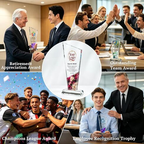 جائزة Crystal Trophy المخصصة - جائزة مخصصة مع نص صورة الشعار - جوائز وجوائز تذكارية لتقدير الشركات، وسنوات الخدمة، وموظف الشهر، والتقاعد، وهدايا تقدير الموظف in Kuwait