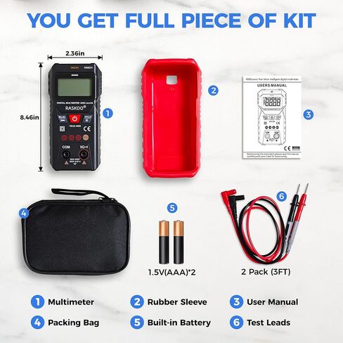 Premium True RMS Multimeter Tester, Digital Multimeter Auto Ranging | 4000 Counts, NCV, Smart Digital Multimeter Voltage Tester for AC/DC, Resistance, Continuity for Home, DIY and Automotive Use in Kuwait