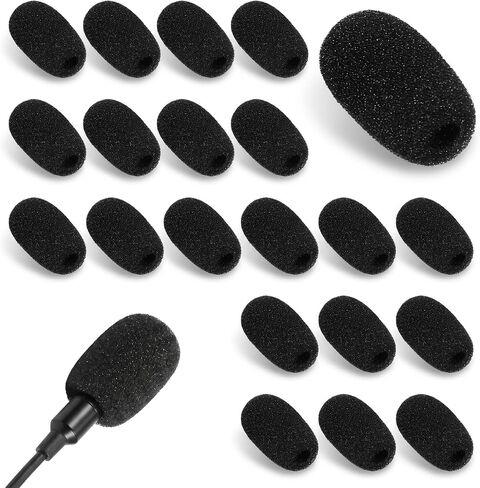 20 Pcs Headset Mic Cover Foam, 36×16×5mm Microphone Covers Foam | Black Microphone Windscreen, Noise Reduction Mini Microphone Pop Filter for Clear Audio fits Podcasting Vlogging & Interviews in Kuwait
