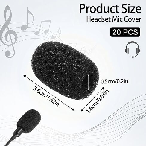 20 Pcs Headset Mic Cover Foam, 36×16×5mm Microphone Covers Foam | Black Microphone Windscreen, Noise Reduction Mini Microphone Pop Filter for Clear Audio fits Podcasting Vlogging & Interviews in Kuwait
