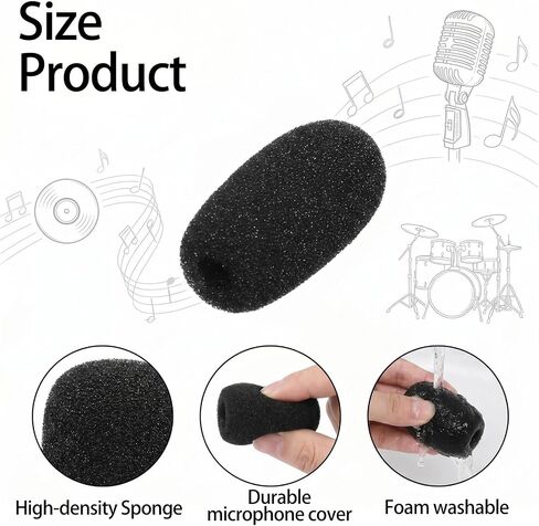 20 Pcs Headset Mic Cover Foam, 36×16×5mm Microphone Covers Foam | Black Microphone Windscreen, Noise Reduction Mini Microphone Pop Filter for Clear Audio fits Podcasting Vlogging & Interviews in Kuwait