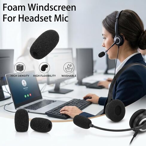 20 Pcs Headset Mic Cover Foam, 36×16×5mm Microphone Covers Foam | Black Microphone Windscreen, Noise Reduction Mini Microphone Pop Filter for Clear Audio fits Podcasting Vlogging & Interviews in Kuwait