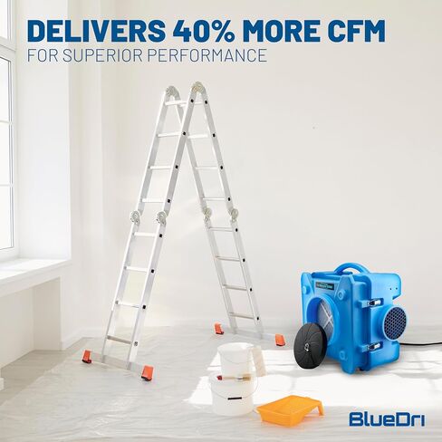 BlueDri Air Shield 550 HEPA Air Scrubber, Water Damage Restoration Equipment Air Purifier, Covers 1400 Sq. Ft, Daisy Chain Capable, For Commercial Use, Blue, BD-AS-550 in Kuwait