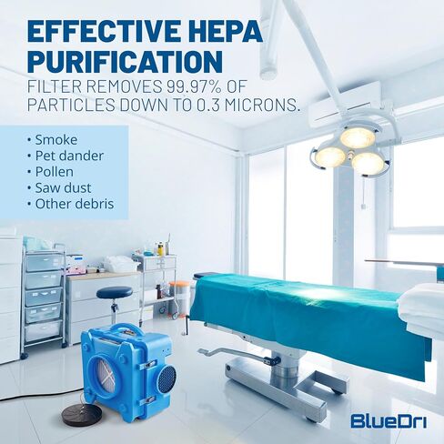 BlueDri Air Shield 550 HEPA Air Scrubber, Water Damage Restoration Equipment Air Purifier, Covers 1400 Sq. Ft, Daisy Chain Capable, For Commercial Use, Blue, BD-AS-550 in Kuwait