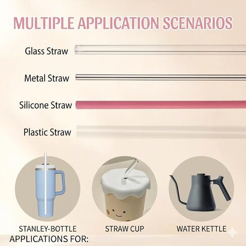 2-in-1 Dual-Ended Silicone Straw Cleaner Brush, Extra Long Reusable Straw Brush for Narrow Metal & Wide Smoothie Straws, Soft Bendable Cleaning Tool for Tumblers, 6mm + 9mm, Pink in Kuwait