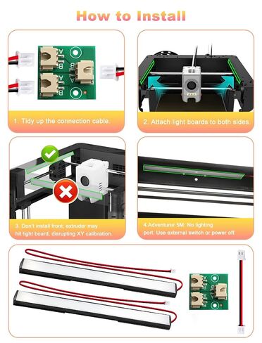 ترقية طقم إضاءة LED مغناطيسي 24 فولت متوافق مع Flashforge AD5M AD5M Pro AD5X، قطعتان | شرائط إضاءة LED مغناطيسية ذات تصميم تيار ثابت 24 فولت in Kuwait