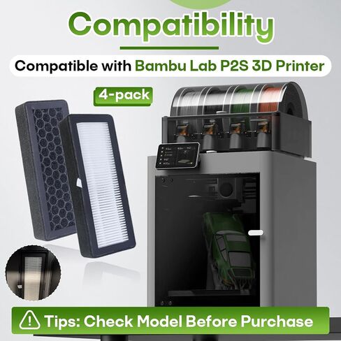 4 عبوات من فلتر الهواء الكربوني المنشط HEPA 13 متوافق مع طابعة BambuLab P2S ثلاثية الأبعاد، فلتر بديل طويل لمرشح P2S، PM2.5 والتحكم في المركبات العضوية المتطايرة إلخ in Kuwait