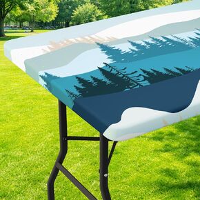 Moosfor Rectangle Fitted Table Cloth, Waterproof Spandex Elastic Tablecloths, Fits for 6 Foot Folding Tables, Stretch Washable Table Cover for Picnic, Camping, Outdoor (Forest, 30"x72") in Kuwait