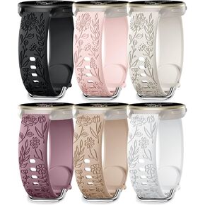 SNBLK 6 Pack Flower Engraved Compatible with Garmin Vivoactive 5 Watch Bands/Vivoactive6/3 Women, 20mm Quick Release Soft Siliconce Floral Replacement Strap for Forerunner 165/55/245/Venu Sq 2/2 Plus in Kuwait