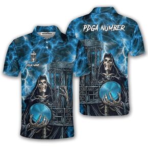 Grim Reaper Disc Golf Shirts, Custom Skull Disc Golf Polo Shirts, Skeleton Disc Golf Jerseys for Men Women in Kuwait
