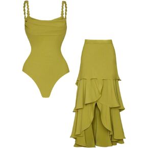FLAXMAKER Women's Adjustable Woven Shoulder Straps Bathing Suits Layers of the Chest Swimsuits and Skirt in Saudi Arabia