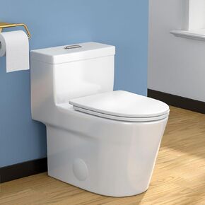 مراحيض Lordear قطعة واحدة للحمامات - 1.24/1.43 GPF Standard Dual Flush، 17 بوصة ADA مراحيض ارتفاع مريحة - وعاء ممدود، 12 بوصة خشنة، تصميم حديث مزخرف، أبيض in Kuwait