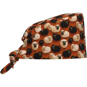 Cute Black White Sheep Print Scrub Caps Women Men, Nurse Cap Surgical Caps Scrub Hats for Women Men, Adjustable Working Cap with Sweatband in Kuwait