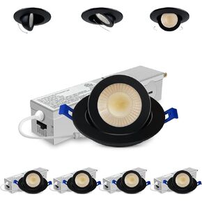 Adetu 4 Pack 2 بوصة 5CCT Gimbal Black LED إضاءة غائرة، 360 درجة + 90 درجة إضاءة سفلية اتجاهية قابلة للتعديل، 2700K/3000K/3500K/4000K/5000K قابلة للاختيار، قابلة للتعتيم، CRI90+، 5W=50W، سطوع 550LM-ETL in Kuwait
