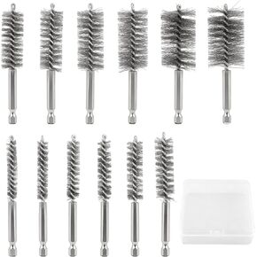 12Pcs Wire Bore Drill Brushes Set, 5/16" to 1-3/16" Stainless Steel with 1/4" Hex Shank, Heavy-Duty Twisted Wire Brush Tool for Tubes, Pipes, Bearings, Surface Cleaning in Kuwait