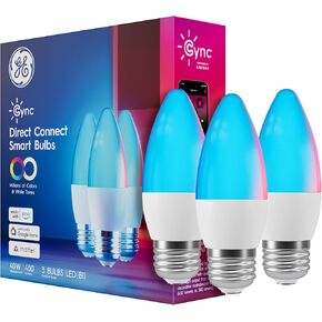 مصابيح إضاءة LED ذكية من GE Cync، مصابيح إضاءة زخرفية متغيرة الألوان، مصابيح WiFi داخلية، متوافقة مع المواد، متوافقة مع Alexa وGoogle Home، قاعدة متوسطة (3 عبوات) in Kuwait