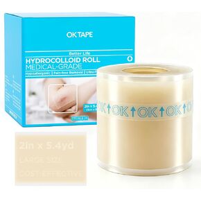 OK TAPE Hydrocolloid Roll Bandages for Wound Care, Ultra Absorbent Waterproof Hydrocolloid Patch, Cut-to-Size Self-Adhesive for Burns, Blisters & Acne Care, Flexible First Aid Essential(2in x 16.2ft) in Saudi Arabia