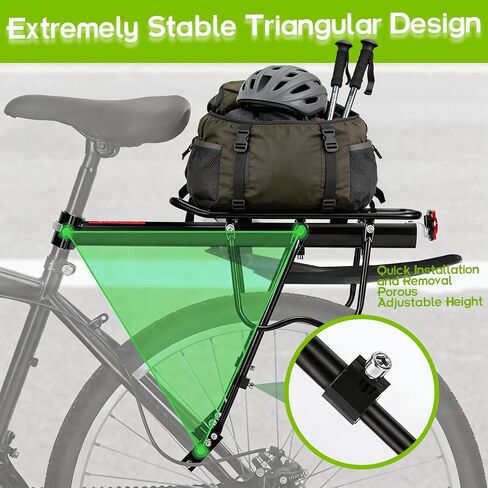 Rear Bike Rack with Basket & Mudguard,130 LB Capacity Removable Adjustable Bike Basket Rear,Aluminum Alloy Bike Cargo Rack for Most Bikes and E-Bike with Liner,Waterproof Cover,Cargo Net in Kuwait