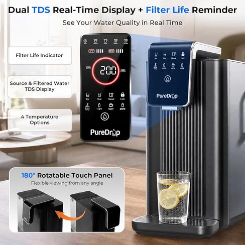 فلتر مياه PureDrop PDR-100RCPH للكونترتوب RO مع إبريق الملء التلقائي | • مياه ساخنة فورية • إبريق ملء تلقائي • 4 إعدادات لدرجة الحرارة • 3:1 من الصرف إلى الصرف • شاشة TDS في الوقت الحقيقي in Kuwait