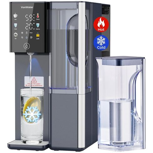 فلتر مياه فون ووتر C5-Blue للتناضح العكسي للكونترتوب، نظام RO ساخن وبارد مع 2 أباريق - 3 ثوان ساخنة فورية، ترشيح 7 مراحل، NSF/ANSI 372,42,58، 3:1 نقي للتصريف - حزمة in Kuwait