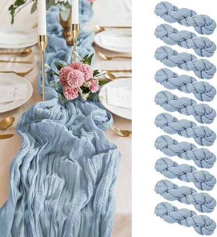 10 Pack Dusty Blue Cheesecloth Table Runner, 35×120 Inch Long Semi-Sheer Boho Rustic Guzae 10 ft Table Runner for Wedding , Party ,Bridal Shower Decor in Kuwait