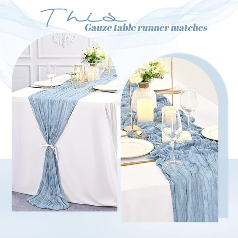 10 Pack Dusty Blue Cheesecloth Table Runner, 35×120 Inch Long Semi-Sheer Boho Rustic Guzae 10 ft Table Runner for Wedding , Party ,Bridal Shower Decor in Kuwait